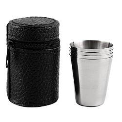 Wewoo 4 en 1 mini tasse acier inoxydable plein air randonnée camping voyage portable eau potable ensemble cuir30ML