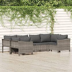 vidaXL Salon de jardin 6 pcs avec coussins Gris Résine tressée