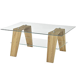 Pegane Table basse en verre et chêne massif - L.100 x H.40 x P.65 cm