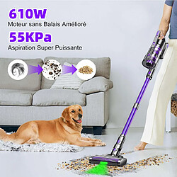 KILISKY Aspirateur Balai sans Fil 55Kpa/610W,Aspirateur sans Fil,65 Minutes Autonomie, 1,5 Litre,Batterie Amovible, Pour Sols et Tapis