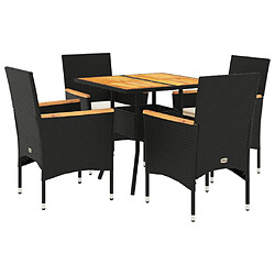 vidaXL Ensemble à manger de jardin et coussins 5 pcs noir rotin acacia