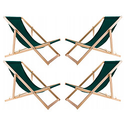 Lot de 4 chaises longues confortables en bois, WOODOK, vert , idéales pour la plage, le balcon, la terrasse