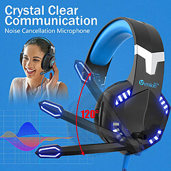 Casque de jeu pour PS5 PS4 PC Xbox One, casque audio surround avec micro, lumière LED pour Mac Laptop Switch Playstation Xbox Series X/S - Bleu pas cher