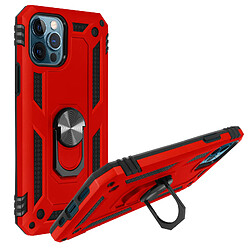 Avizar Coque Apple iPhone 12 / 12 Pro Antichoc bi-matière Bague Support Vidéo - rouge