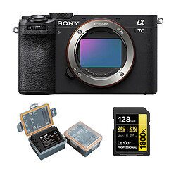 Sony Alpha A7C II Body Noir Boîtier +Lexar 128GB Professional 1800x UHS-II SDXC Memory Card + Kingma 2000mAh Battery (Sony NP-FZ100)