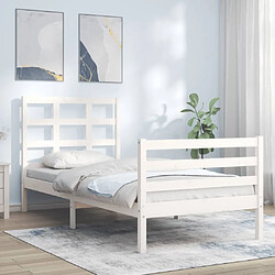 Maison Chic Lit adulte - Cadre Structure de lit avec tête de lit Contemporain blanc 90x200 cm bois massif -MN34229