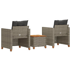 Maison Chic Ensemble de bistro 3 pcs coussins,Table + chaises + coussins de jardin gris résine tressée acacia -GKD975409 pas cher