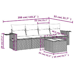 vidaXL Salon de jardin 5 pcs avec coussins gris clair résine tressée pas cher