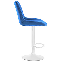 Acheter Decoshop26 Tabouret de bar x1 réglable en hauteur pivotant à 360° assise en velours bleu couture verticale pied métal blanc 10_0005432