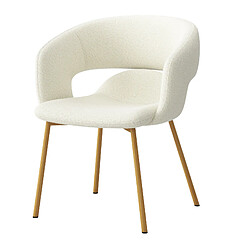 Moloo TRAVIS-Fauteuil de table en tissu Bouclé Ecru et métal décor chêne