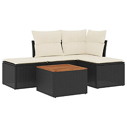 vidaXL Salon de jardin 5 pcs avec coussins noir résine tressée