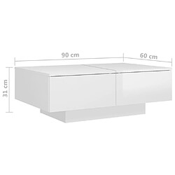 vidaXL Table basse Blanc brillant 90x60x31 cm Bois d'ingénierie pas cher