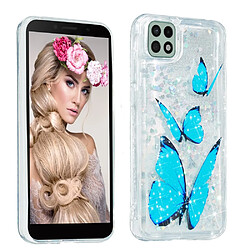 Coque en TPU anti-rayures, motif sables mouvants à paillettes papillon bleu pour votre Samsung Galaxy A22 5G (EU Version)