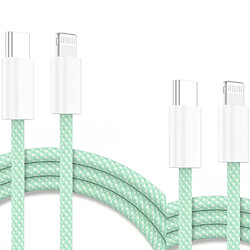 Cables X2 Type-C Charge Rapide 3A Nylon Renforce Vert 1m Pour iPhone 8 / X / XR / 11 / 12 / 13 / SE 2022 Little Boutik®