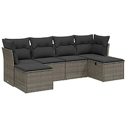 vidaXL Salon de jardin 6 pcs avec coussins gris résine tressée