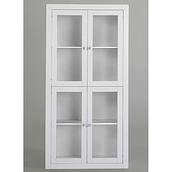 Pegane Vitrine meuble de rangement 4 portes en MDF et pin massif laqué blanc - Longueur 100 x Profondeur 37 x Hauteur 200 cm