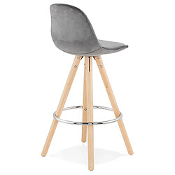 Acheter Alterego Tabouret snack mi-hauteur 'SPIRIT MINI' en velours gris et pieds en bois naturel