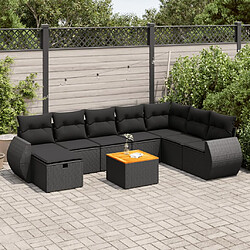 vidaXL Salon de jardin 9 pcs avec coussins noir résine tressée