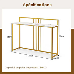 Helloshop26 Table d'entrée de 120 cm de long table console avec plateau en faux marbre et cadre en métal doré pour le salon le couloir l’entrée blanc 20_0005369