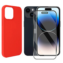 Coque de protection souple silicone Rouge + Lot de 2 verre trempé pour iPhone 14 Pro -Visiodirect -