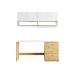 Vente-Unique Meubles de buanderie pour machine à laver avec plan de travail - L182 cm - Blanc et naturel clair - NATAJI