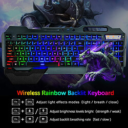 Clavier et souris de jeu sans fil, clavier rechargeable rétroéclairé arc-en-ciel avec batterie 3800 mAh, panneau en métal, repose-main amovible, clavier tactile et souris muette de jeu 7 couleurs pour les joueurs PC