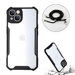 Coque en TPU + acrylique transparent, hybride avec cordon noir pour votre Apple iPhone 13 6.1 pouces