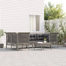 vidaXL Salon de jardin 7 pcs avec coussins Gris Résine tressée