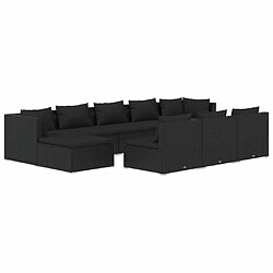 vidaXL Salon de jardin 10 pcs avec coussins Noir Résine tressée