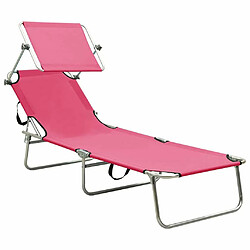 Maison Chic Chaise longue, Transat pliable avec auvent acier rose magento