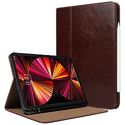 Etui en cuir véritable + TPU texture crazy horse, fonction réveil/sommeil avec support marron foncé pour votre iPad Pro 11-pouces (2021)