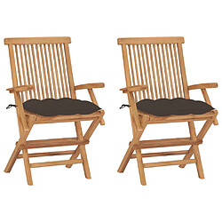 vidaXL Chaises de jardin avec coussins taupe lot de 2 Bois teck massif