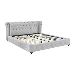 Vente-Unique Lit chesterfield 160 x 200 cm - Velours - Gris clair + Matelas - TONGERLA