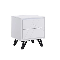 Avis Vente-Unique Table de chevet 2 tiroirs - Avec LEDs - MDF - Blanc laqué - SALIANO