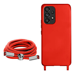 Avizar Coque Cordon Samsung Galaxy A53 5G Semi-rigide Lanière Tour du Cou 80cm Rouge