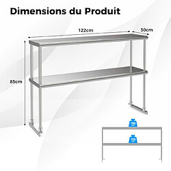 Helloshop26 Étagère supplémentaires pour table de travail cuisine acier inoxydable hauteur réglable étagère 2 niveau 122cm de long 20_0005349