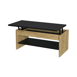 HAPPY Table basse relevable - Decor chene et noir - L 100 x P 50 x H 44 cm