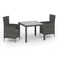 Maison Chic Mobilier à dîner 3 pcs de jardin - Ensemble table et chaises d'extérieur - Salon/Mobilier de jardin classique et coussins Résine tressée Gris -MN28972