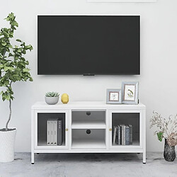 Maison Chic Meuble TV scandinave - Banc TV pour salon Blanc 105x35x52 cm Acier et verre -MN58867