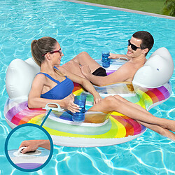 Bouée Gonflable Double pour Plage ou Piscine Bestway Rainbow Dreams Swin Tube 172x102 cm avec 2 Porte-Verres Multicolore pas cher