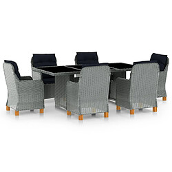 Maison Chic Mobilier à dîner 7 pcs et coussins- Ensemble table et chaises d'extérieur - Salon/Mobilier de jardin classique Résine tressée Gris clair -MN64355