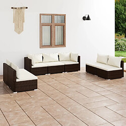 vidaXL Salon de jardin 7 pcs avec coussins Résine tressée Marron