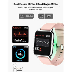 Montre intelligente, montre intelligente avec pression artérielle, moniteur d'oxygène sanguin, tracker de fitness avec moniteur de fréquence cardiaque, montre de fitness tactile complète pour Android et IOS pour hommes femmes (rose)