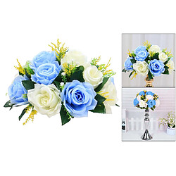 26cm Réaliste Artificielle Rose Fleurs Boule 15 Têtes De Mariage Bouquet Décor Blanc Bleu Clair pas cher