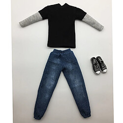 1/6 Échelle Homme Vêtements Noir Long T-shirt Jeans Toile Chaussures Set Pour 12 '' Action Figure pas cher