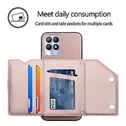 Coque en TPU + PU anti-griffes avec béquille, porte-cartes et bandoulière, or rose pour votre Realme 8i