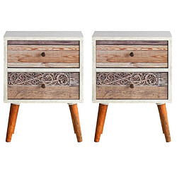 Hanah Home Chevet en aggloméré 2 tiroirs Malmo (Lot de 2).