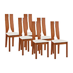 Vente-Unique Lot de 6 chaises SILVIA - Hêtre massif - Merisier &amp; Blanc