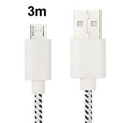 Wewoo Câble blanc pour Samsung Galaxy S IV / i9500 / S III / i9300 / Note II / N7100 / Nokia / HTC / Blackberry / Sony, Longueur: 3m de transfert de données / de charge en nylon Micro 5 broches USB