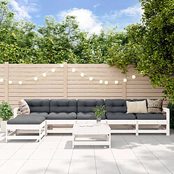 vidaXL Salon de jardin 7 pcs avec coussins blanc bois massif